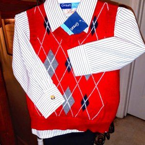 Preppy & Pinstripes! NEW w/TAG: Argyle Sweater Vest  3-pc Suit Set, 2T